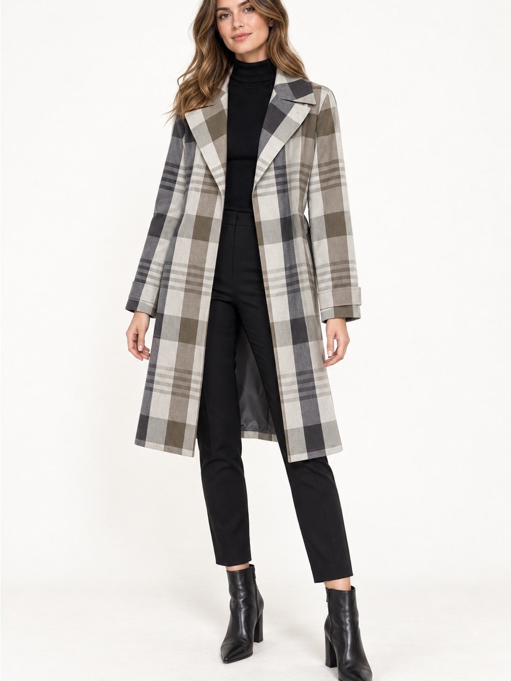 NWT Theory Plaid Trench Coat Women's XS Quiet Luxury Designer